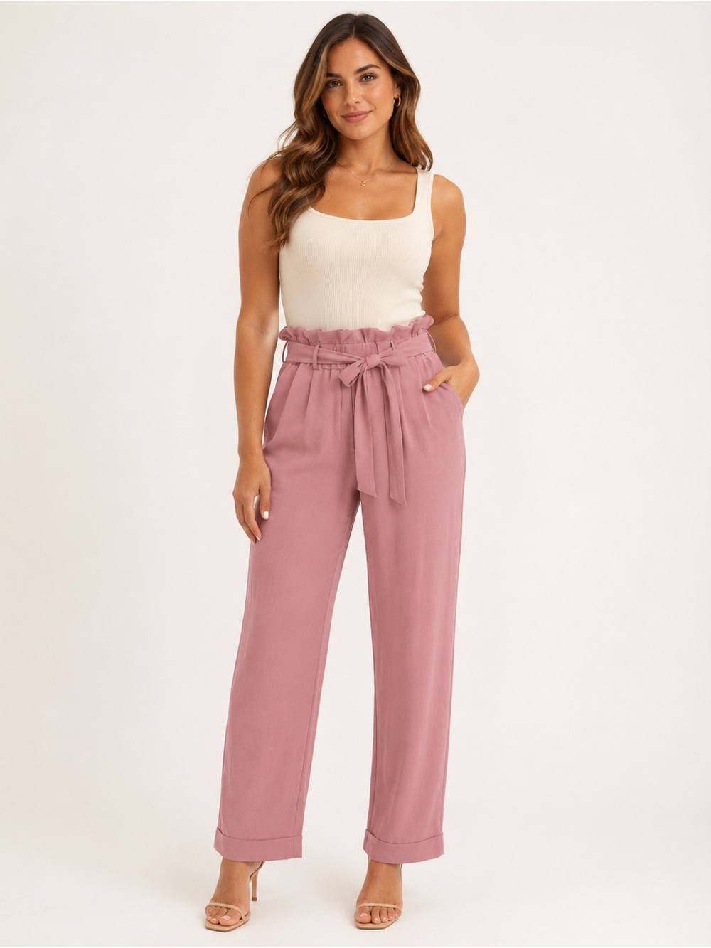 ee:some Women’s Size Small Dusty Rose Paperbag Waist Tie Slacks NWT